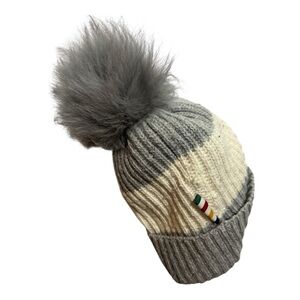 Cozy Gray and Cream Kids Beanie with Pom-Pom
